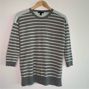 J Crew Gray and White Stripped Mint Lightweight Sweater